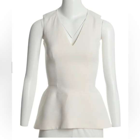 Victoria Beckham Tops - Victoria Beckham sleeveless peplum blouse. Ivory V-neckline top, Size 2